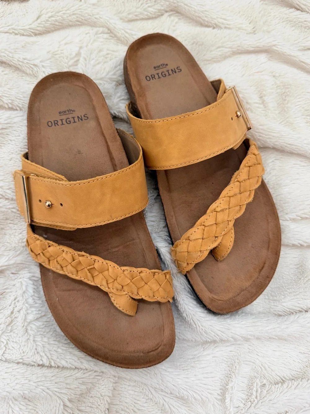NWOT Earth Origins Onida sandals yellow braided boho toe-post Sz 9 women’s